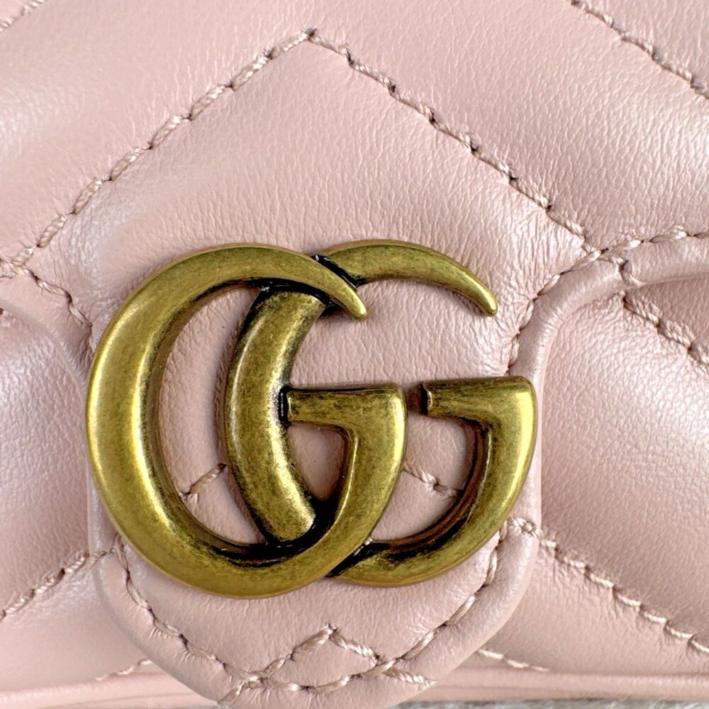 Gucci GG Marmont Super Mini Bag Wristlet Dusty Pink Matelasse Leather - Picture 5 of 16